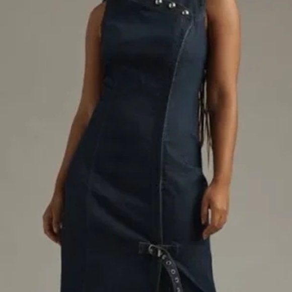 Anthropologie Porridge Denim Hardware Midi Dress Size Large Petite - Picture 3 of 11